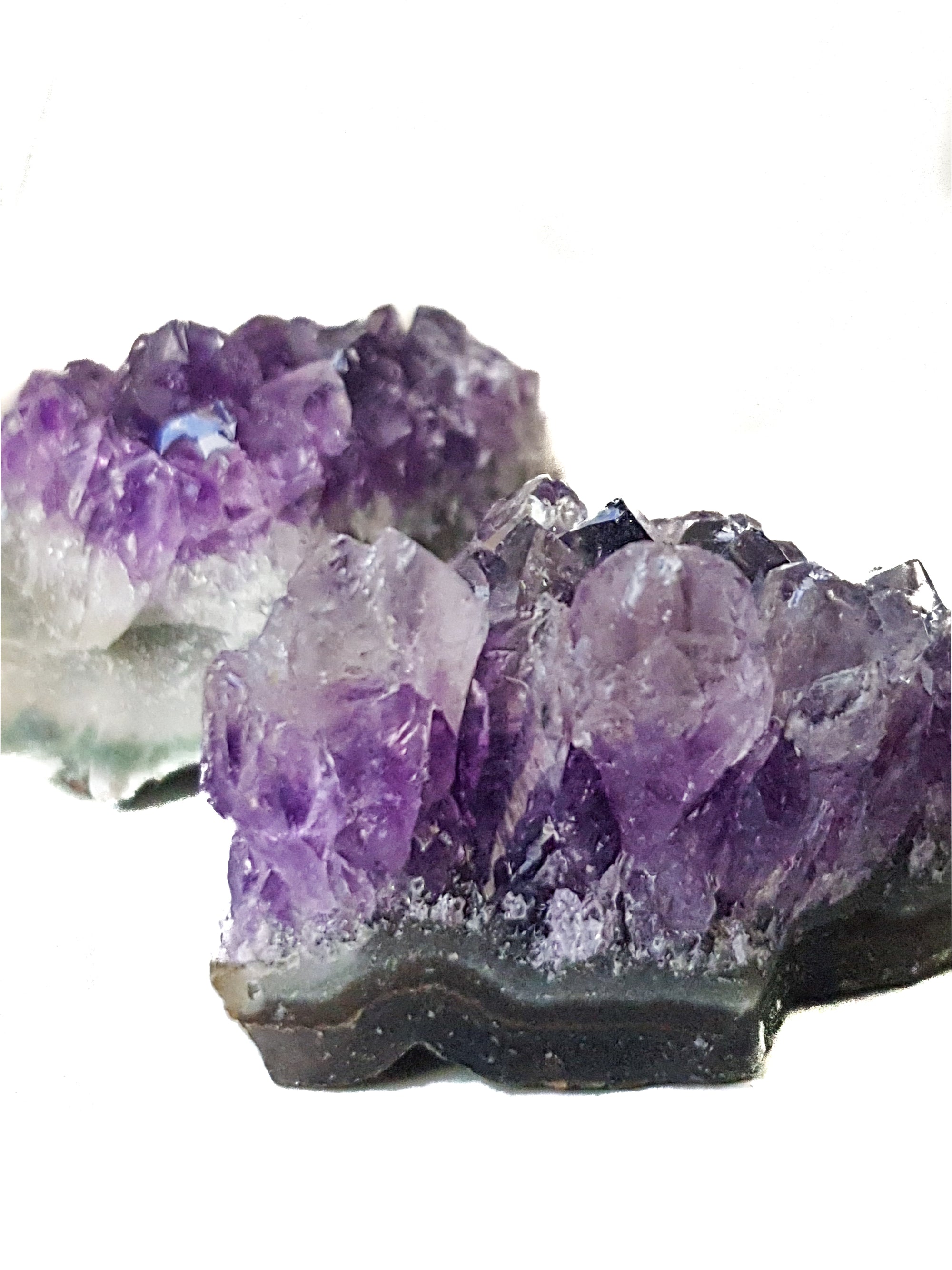 two pieces of druzy amethyst in close up