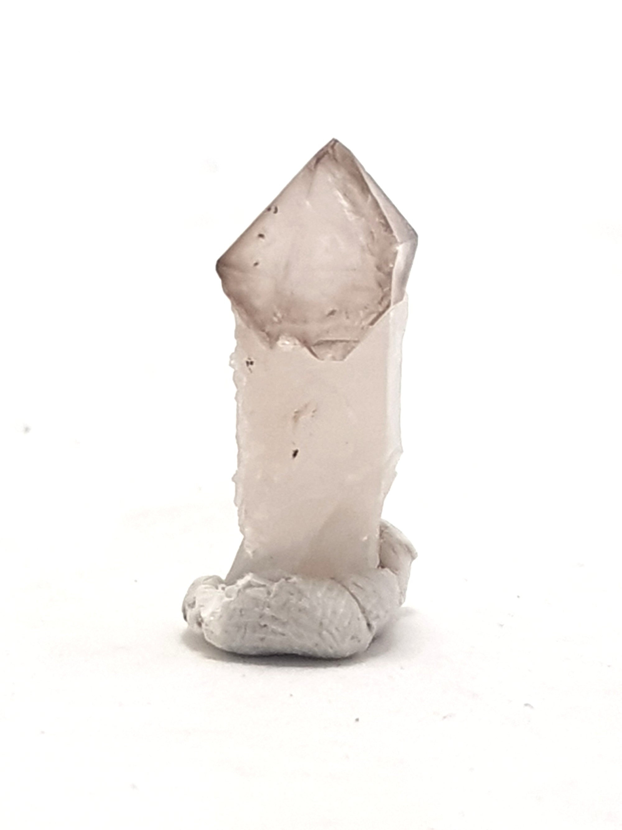 amethyst sceptre micromount. This is a double terminated amethyst crystal on top of a well formed white quartz point