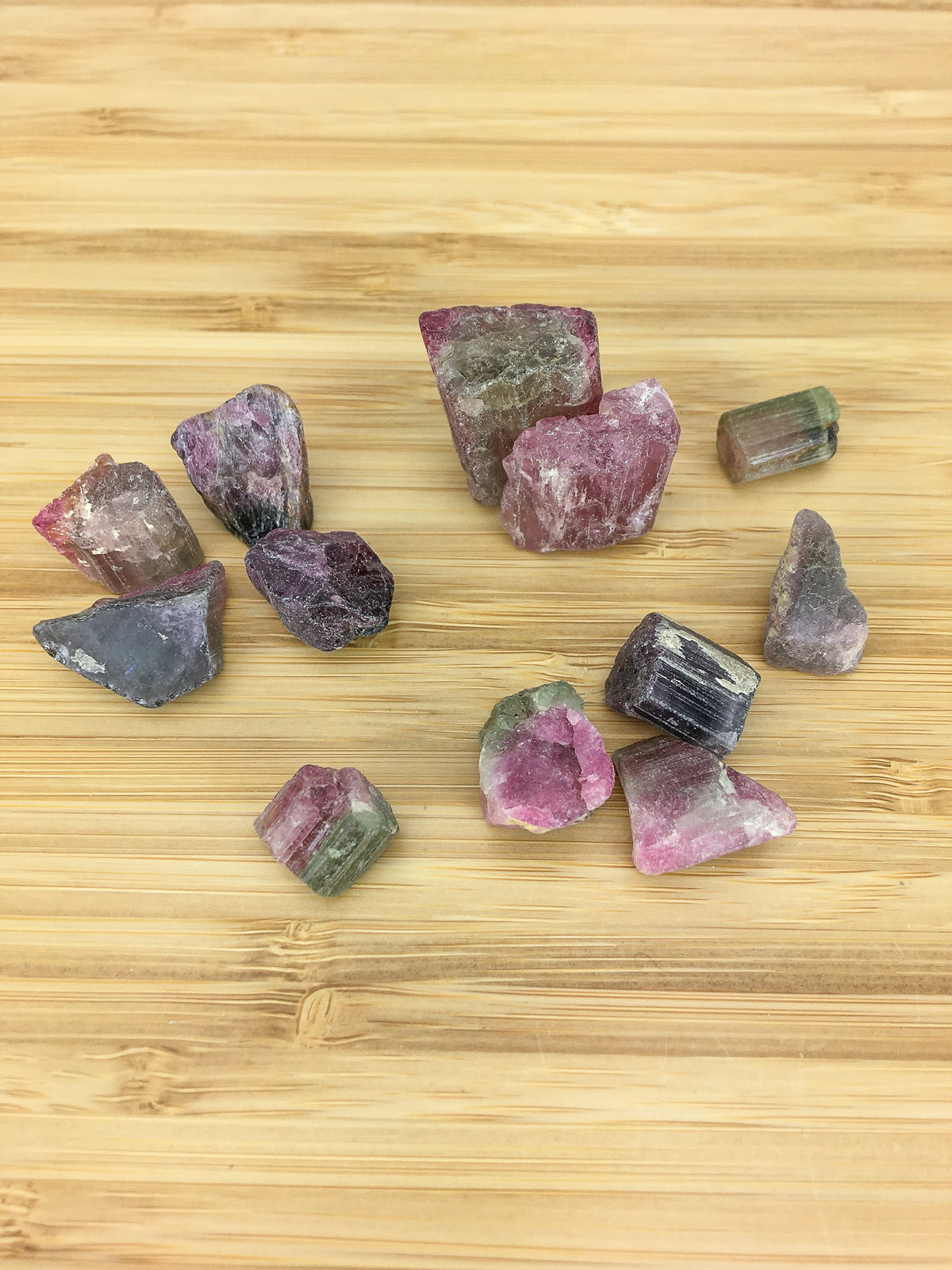 Elbaite - raw tourmaline crystals (greens and pinks)