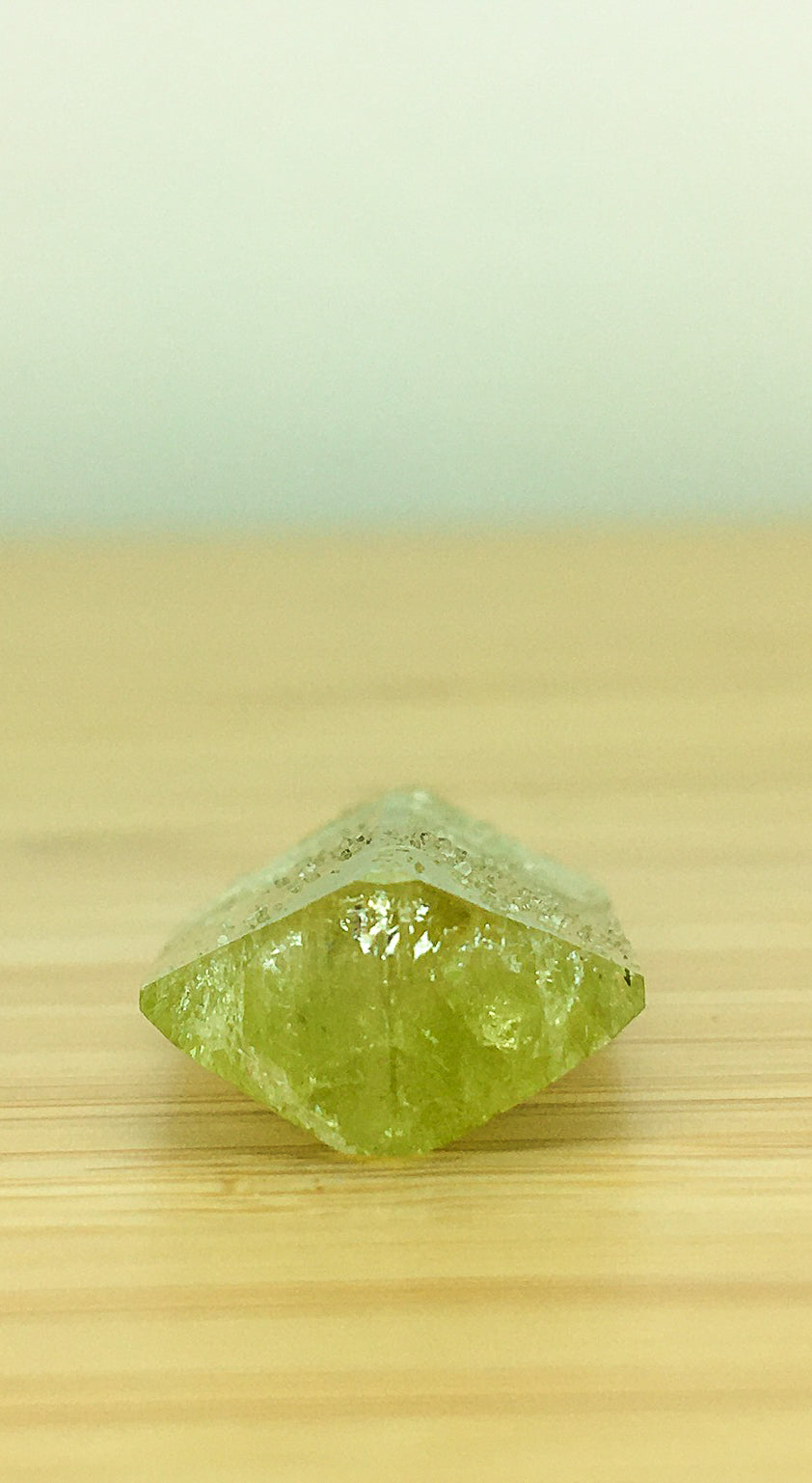 End view of a brazilianite crystal. The end view is tetrahedral
