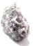 This is a picture of a raw rock sample. The main colour of the rock is white. It contains thin plates of purple lepidolite and small crystals of smoky quartz