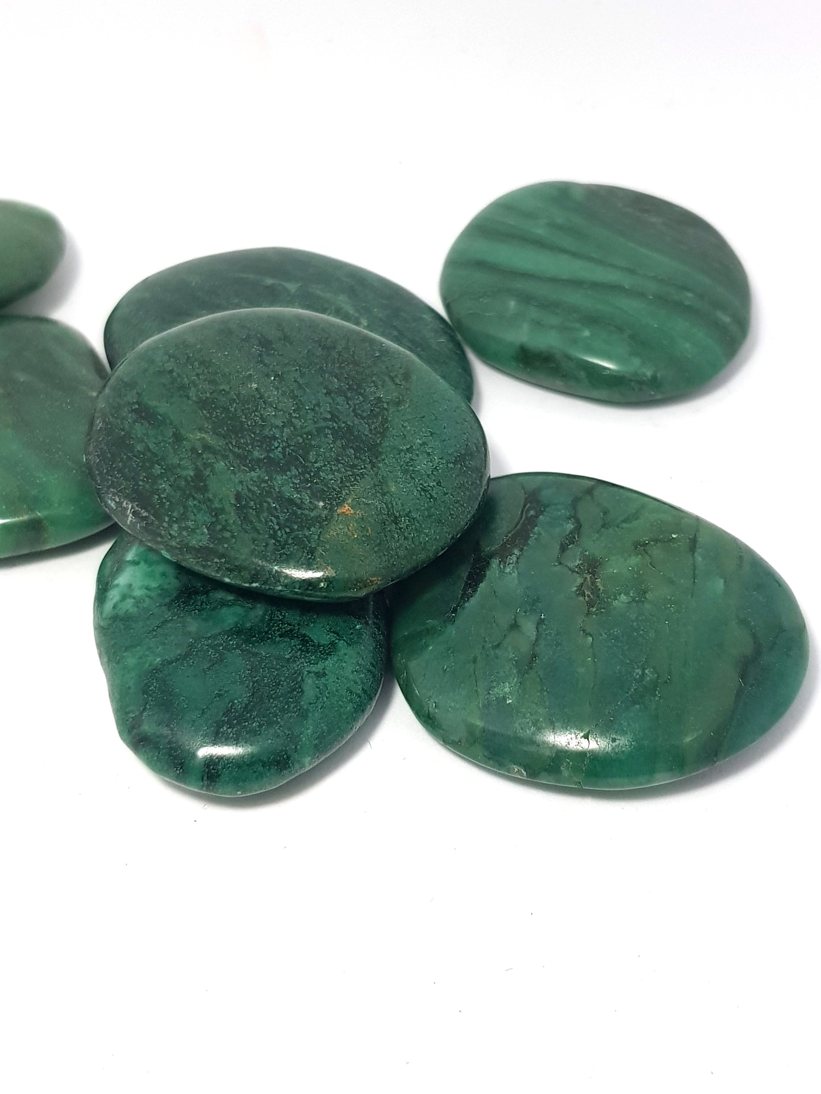 verdite palmstones. Dark green with some black banding